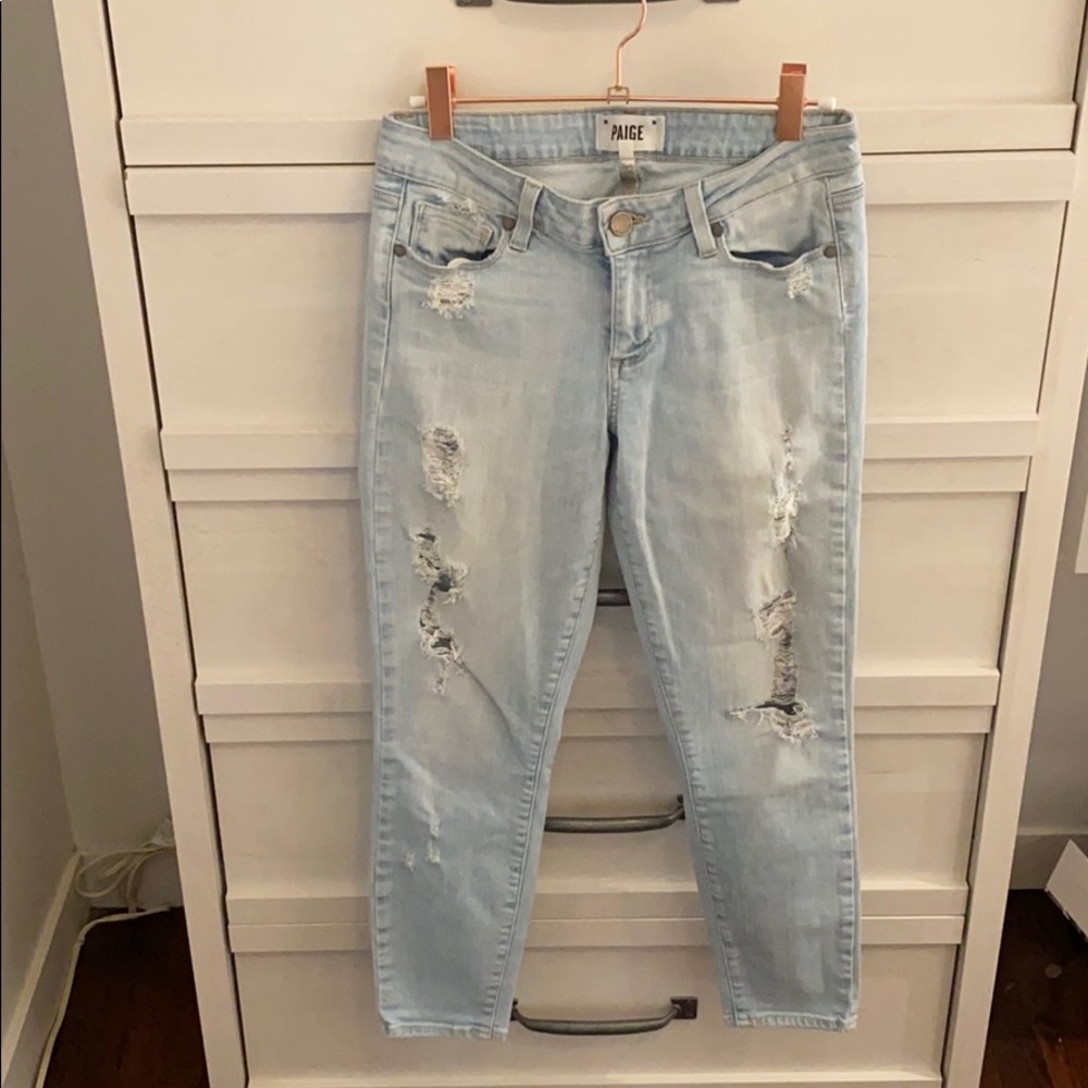 Paige distressed skinny jeans